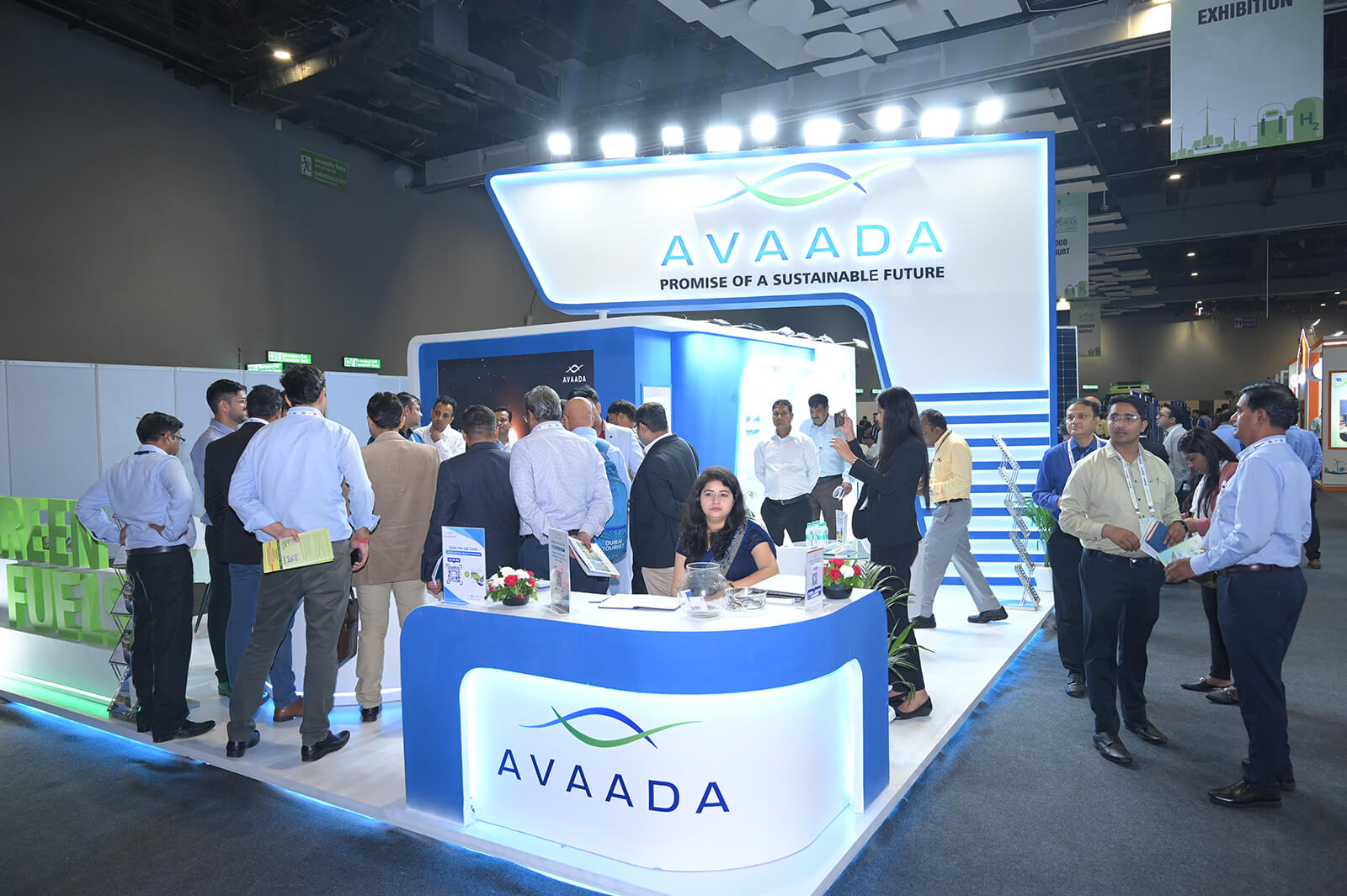 Avaada Group's exhibition booth at a renewable energy event